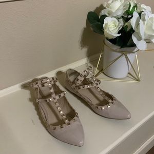 Women's Flats With Double Buckles Rivets Rockstud Daily Pointed Toe Ballet Sz 8M